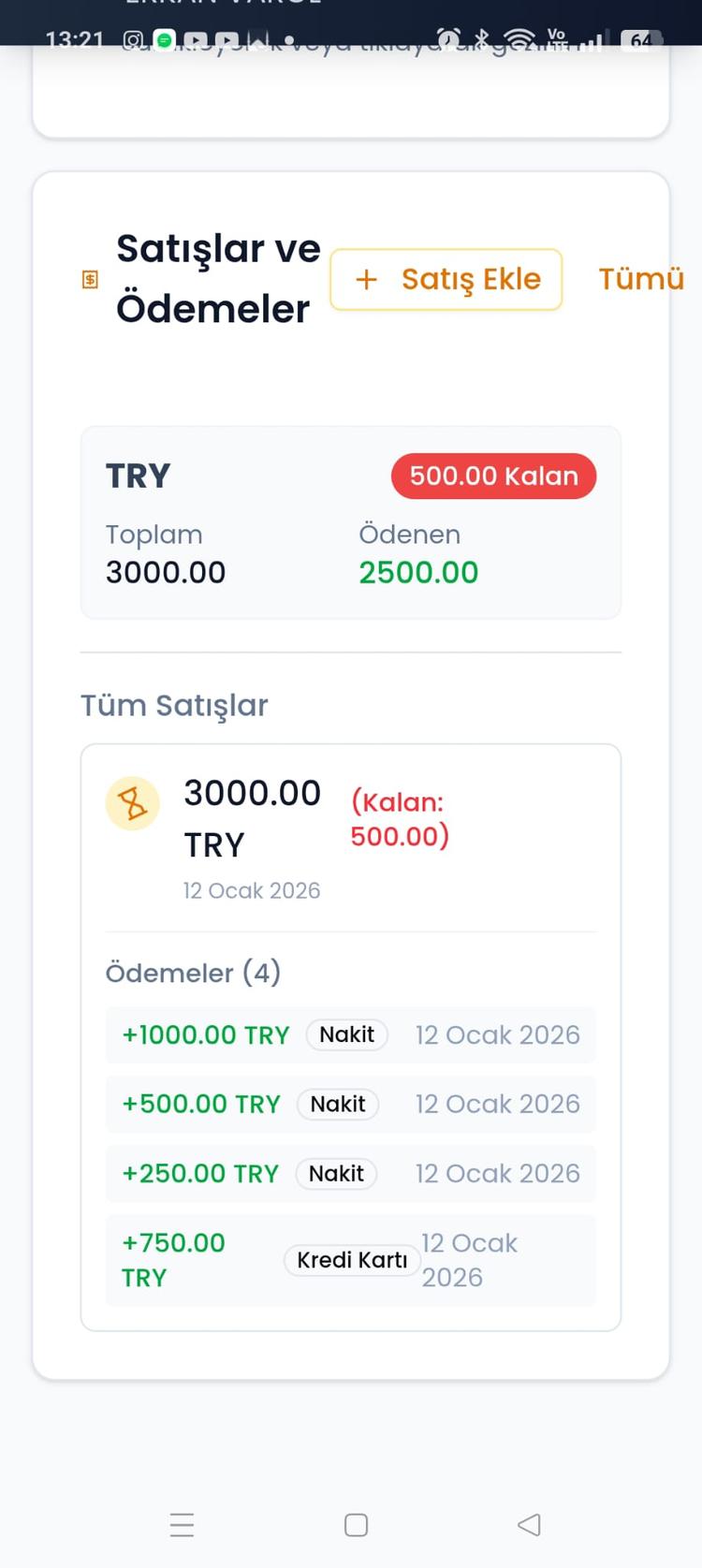 Satış ve Ödeme Takip Ekranı